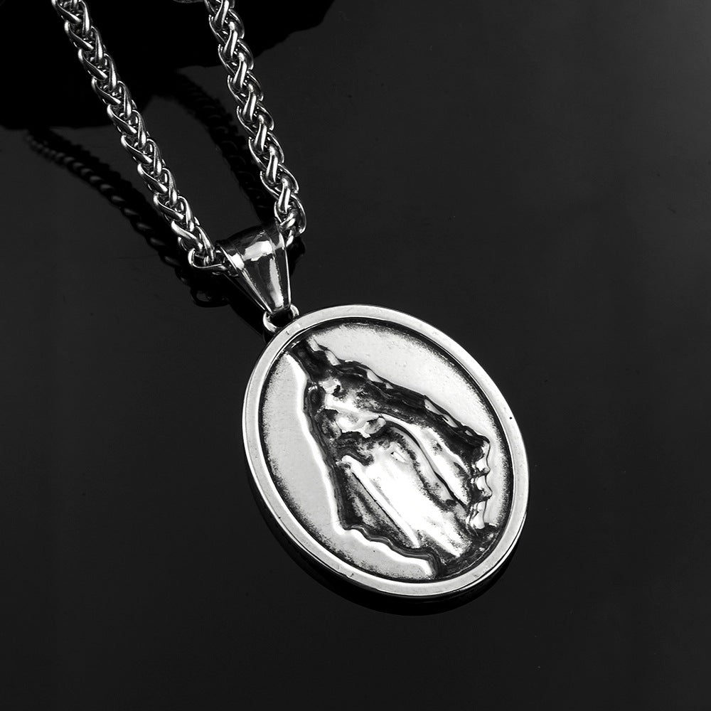 European And American Retro Men's Jewelry Stainless Steel Pendant Ancient Greek Virgin Mary Necklace