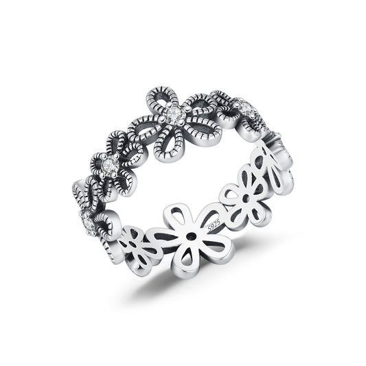 925 Sterling Silver Vintage Floral Ring