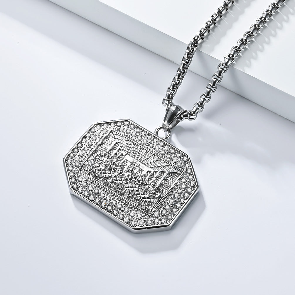 Zircon Last Supper Necklace Stainless Steel Unisex Hip Hop Statement Pendant Planderful Everyday Genie