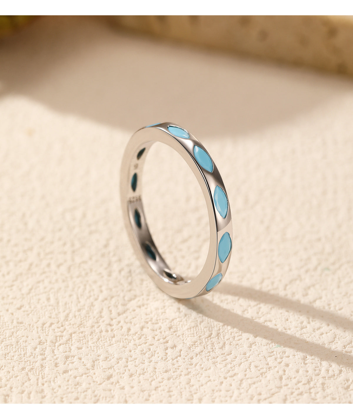 925 Sterling Silver Clover Heart Turquoise Ring