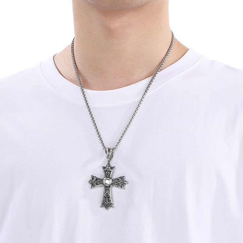 Planderful Mens Zircon Cross Pendant Personalized Necklace