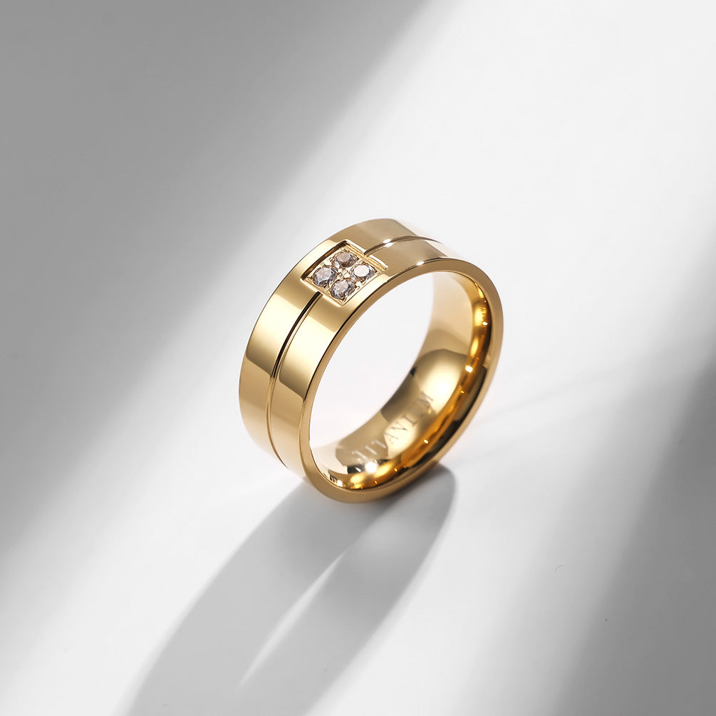 Planderful Zircon Inlaid Titanium Steel Ring Unisex Gift For Couples Wedding Proposal