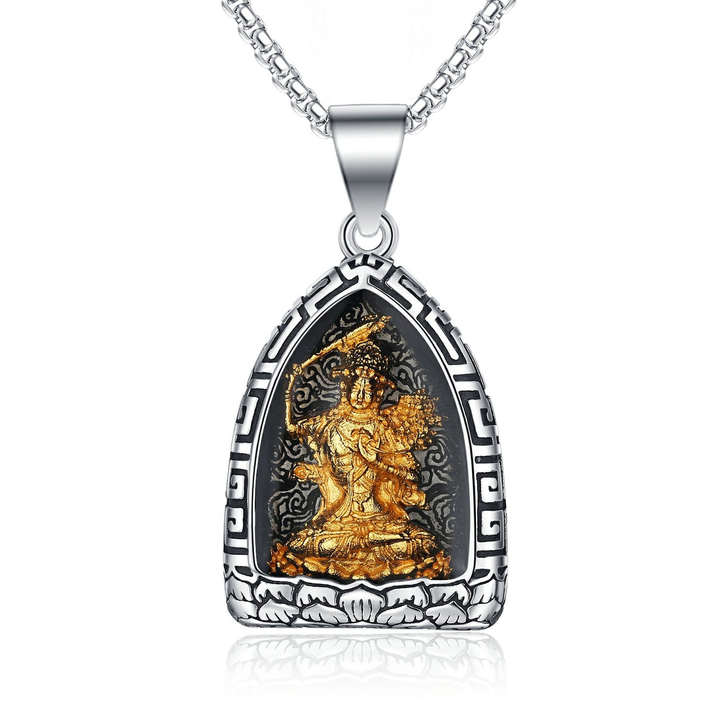 Titanium Steel Necklace – Statement for Men Featuring Eight Patron Saints Pendant Zodiac Buddha Chinese Pendant