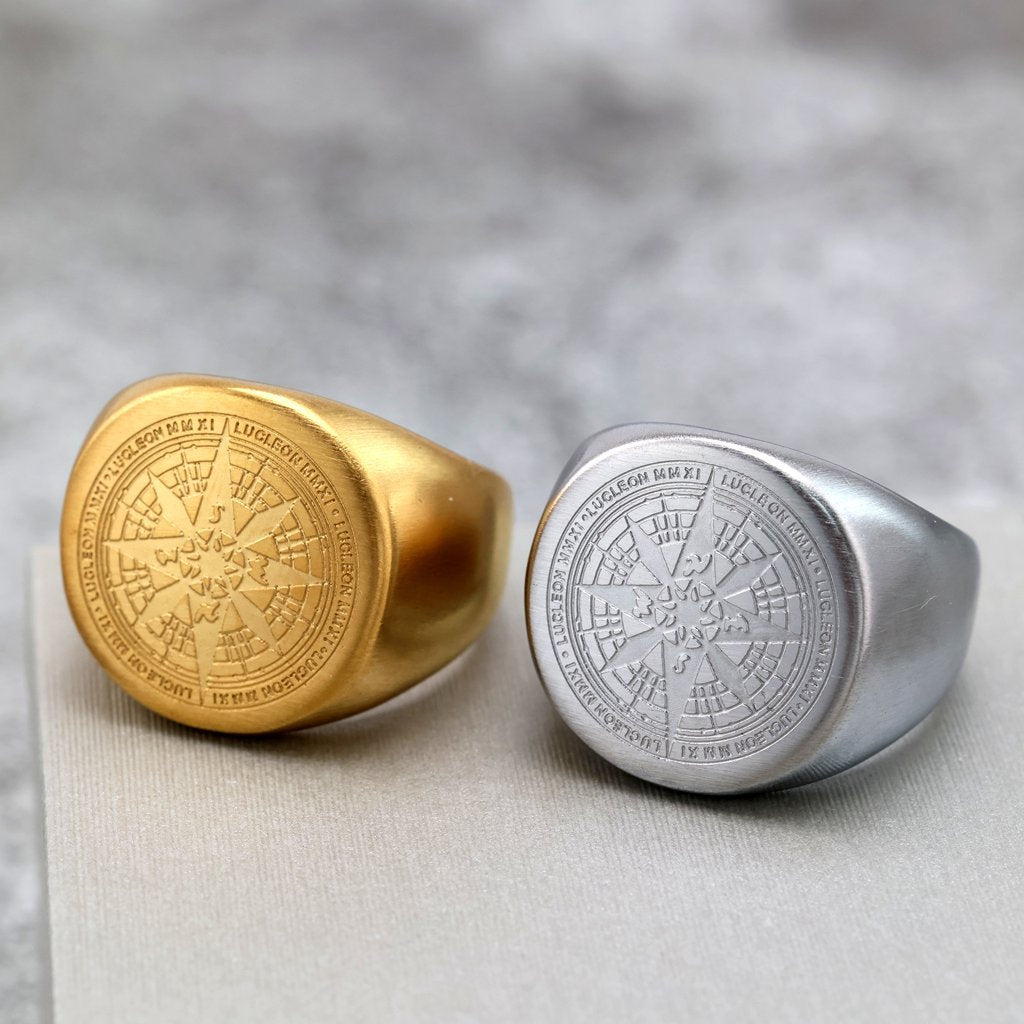 Vintage Compass Stainless Steel Men's Ring
