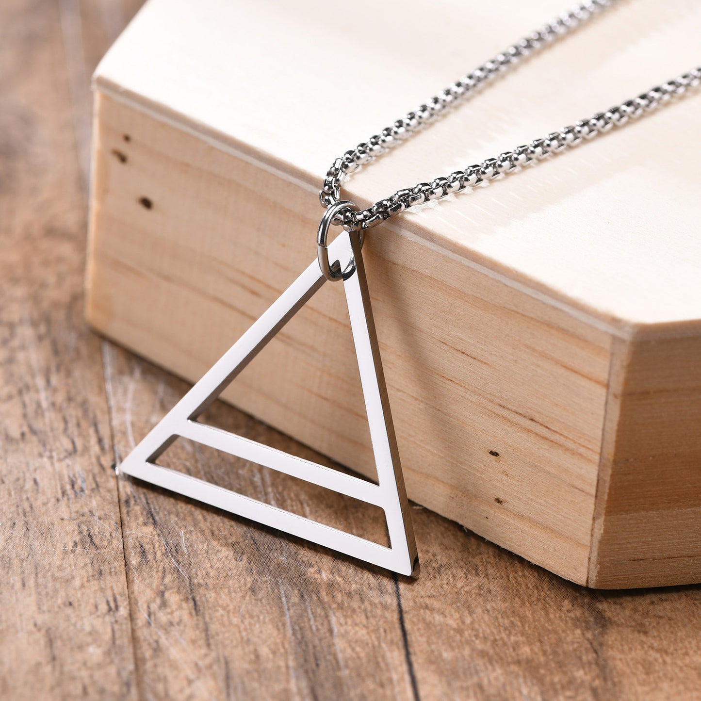 Simple Geometric Shape Stainless Steel Hollow Triangle Pendant Steel Color Men for Men