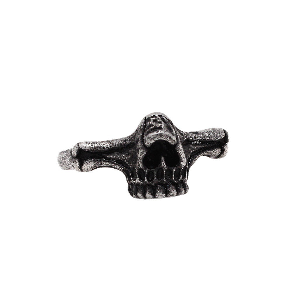 European and American Retro Gothic Style Titanium Steel Men's Ring with Dark Cross Skeleton Design