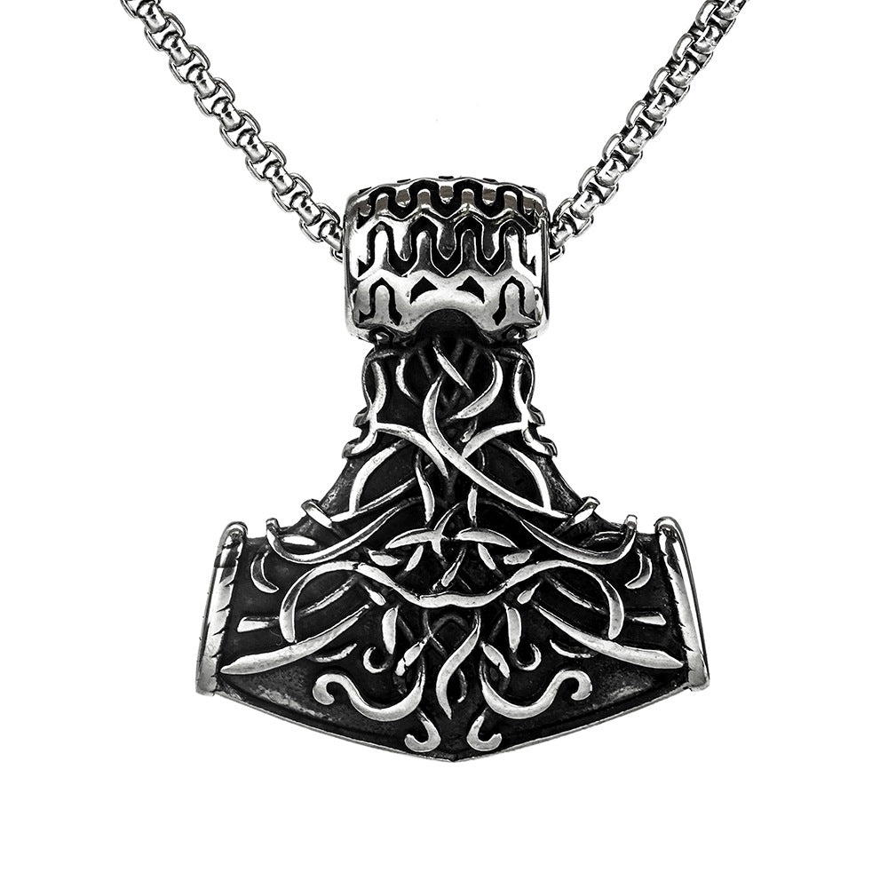 European and American Jewelry Wholesale Titanium Steel Men's Pendant Necklace Retro Viking Odin Hammer