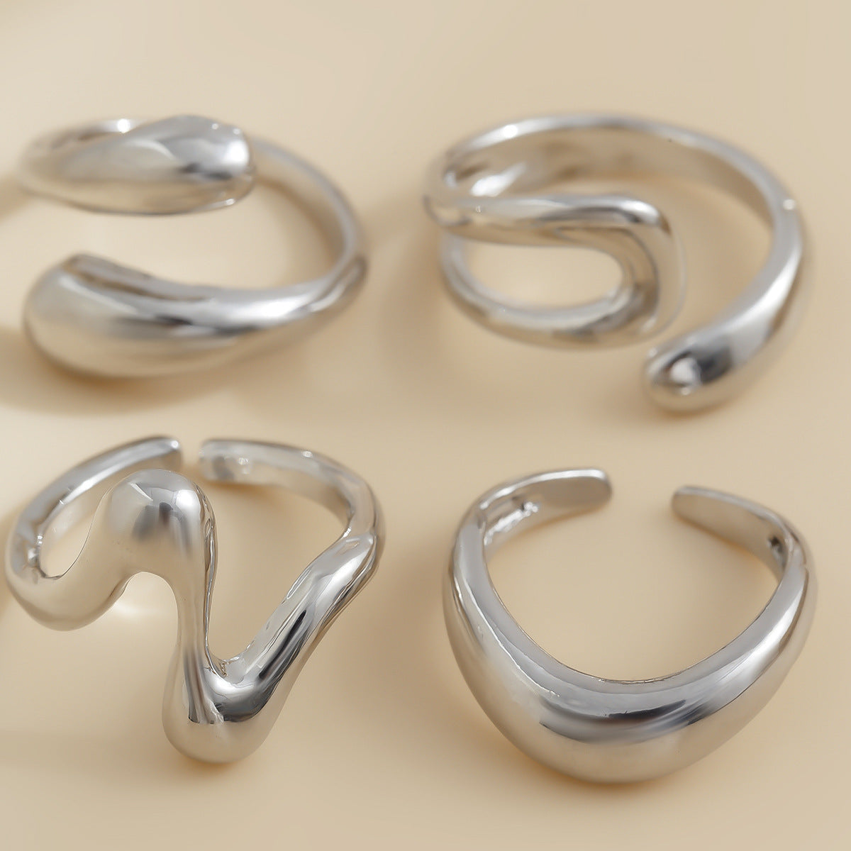 Planderful Vienna Verve Geometric Open Ring Lava Metal Texture For Modern Fashion Lovers