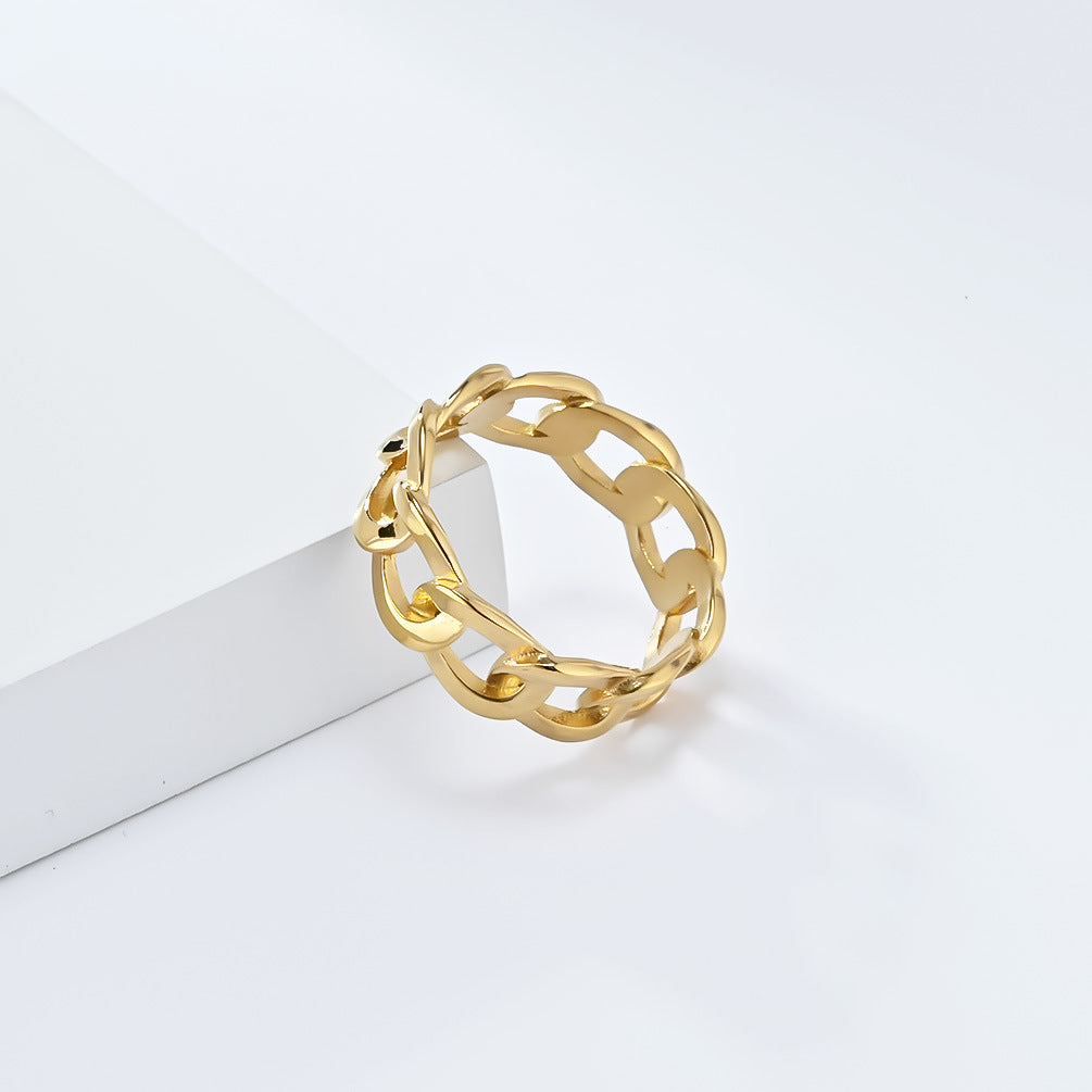 Ins Simple Hollow Cuban Chain Stainless Steel Ring for Men and Women Fashion Jewelry