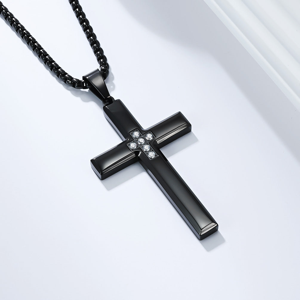 Planderful Cross Necklace Unisex Titanium Steel Zircon Encrusted Pendant For Men Women High End Fashion