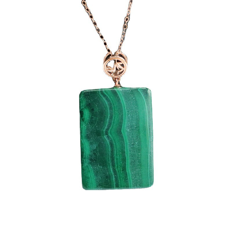 Malachite Square Peace Plaque Silver Pendant — No Chain