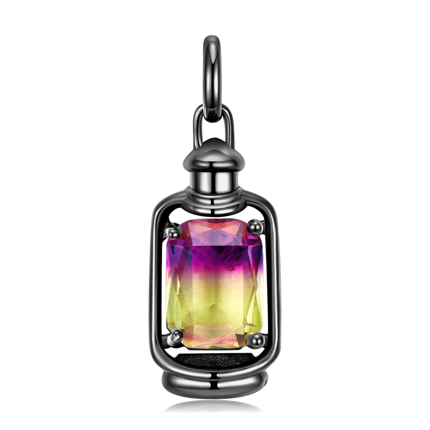 Black Portable Lamp with Rectangle Colourful Crystal Silver Necklace