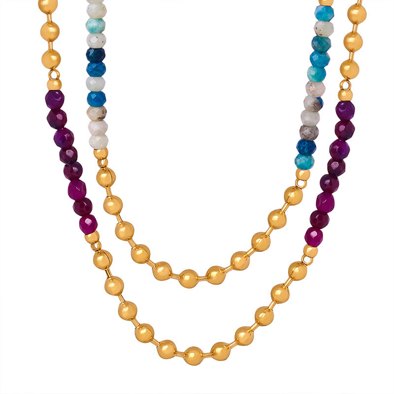 Regal Gemstone Beaded Necklace - Handcrafted Titanium Steel Jewelry