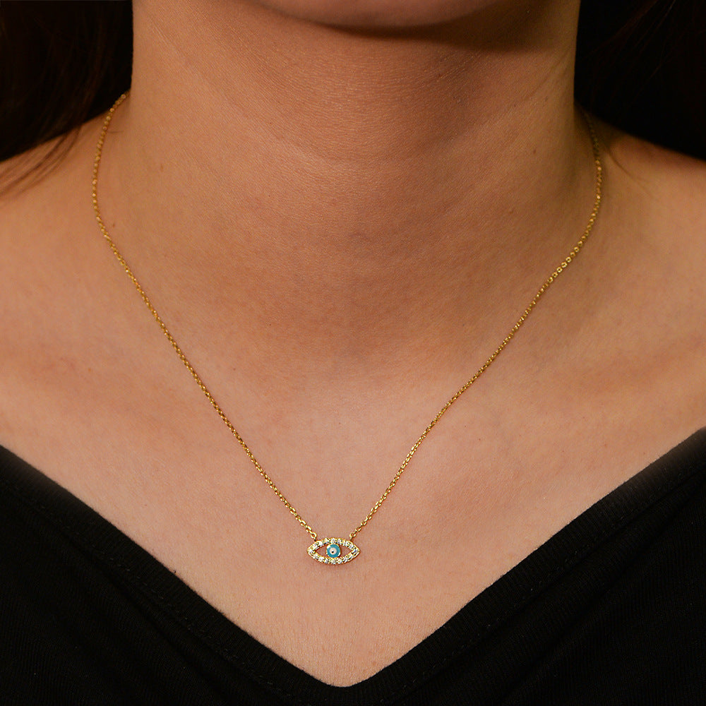 S925 Sterling Silver Micro-Inlaid Zircon Devil'S Eye Necklace Retro Hot-Selling