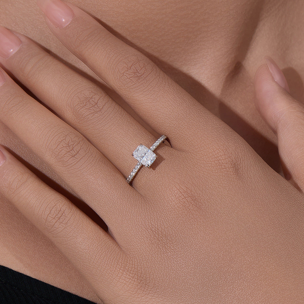 925 Sterling Silver Four-Claw 1 Carat Moissanite Marriage Proposal Wedding Ring Jewelry Ring