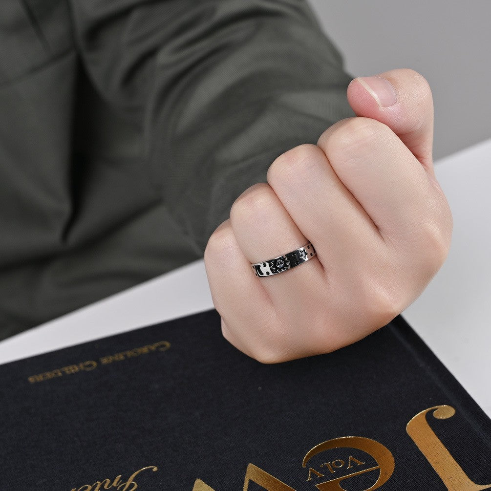 Planderful Titanium Steel Ring Unisex Adjustable Sun Star Smiling Face Jewelry Retro Style
