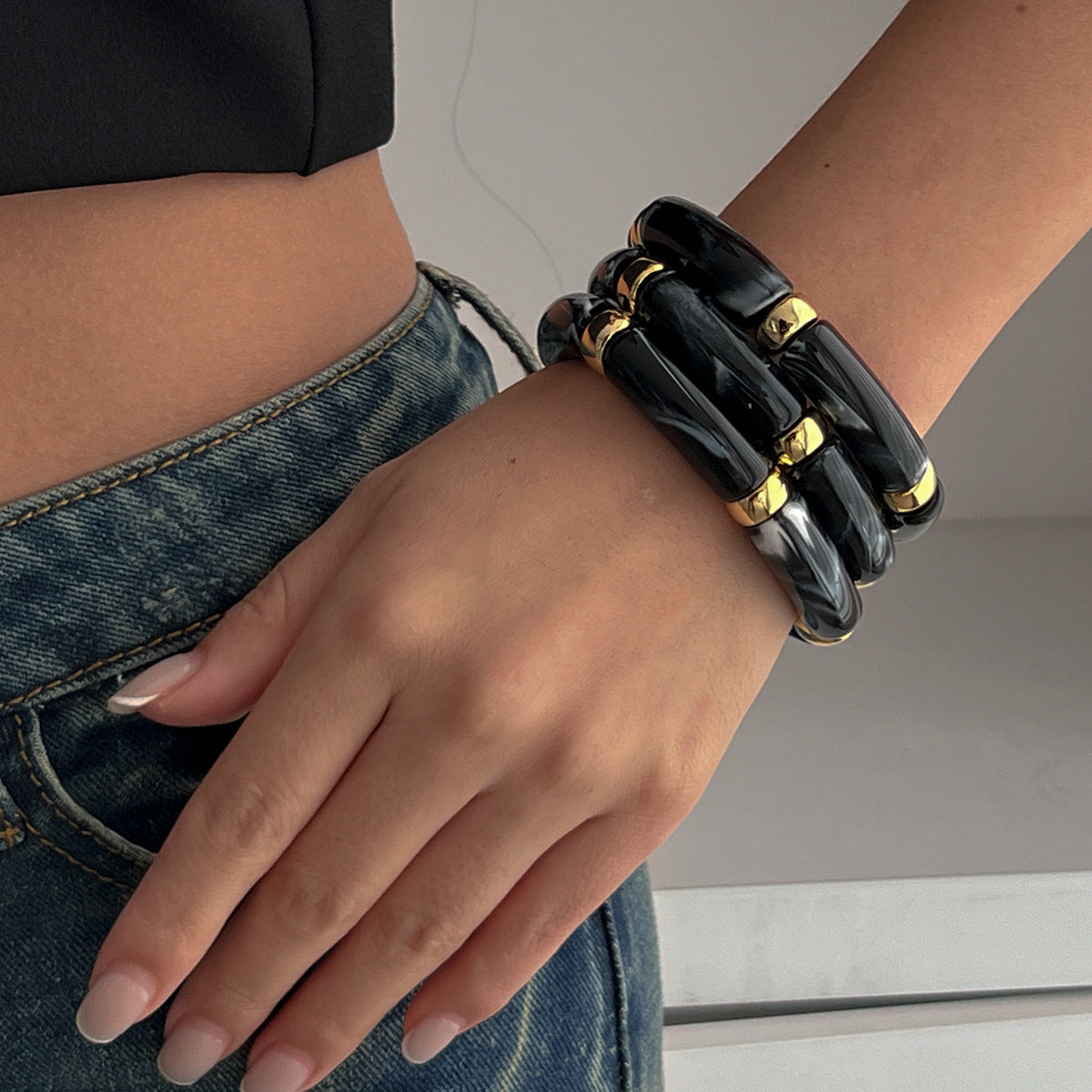 Planderful Vienna Verve Retro Beaded Elbow Bracelet Set For Women Geometric Statement Jewelry