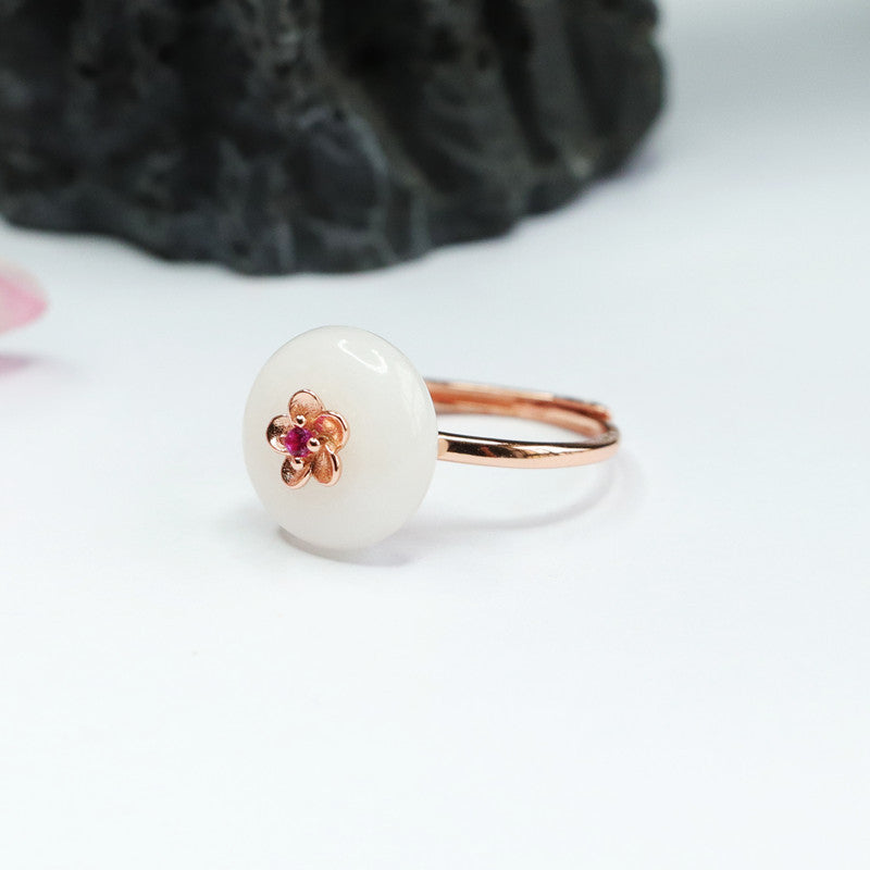 White Hetian Jade Peace Buckle Ring