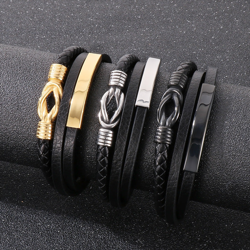 Planderful Magnetic Stainless Rope Leather Bracelet For Men