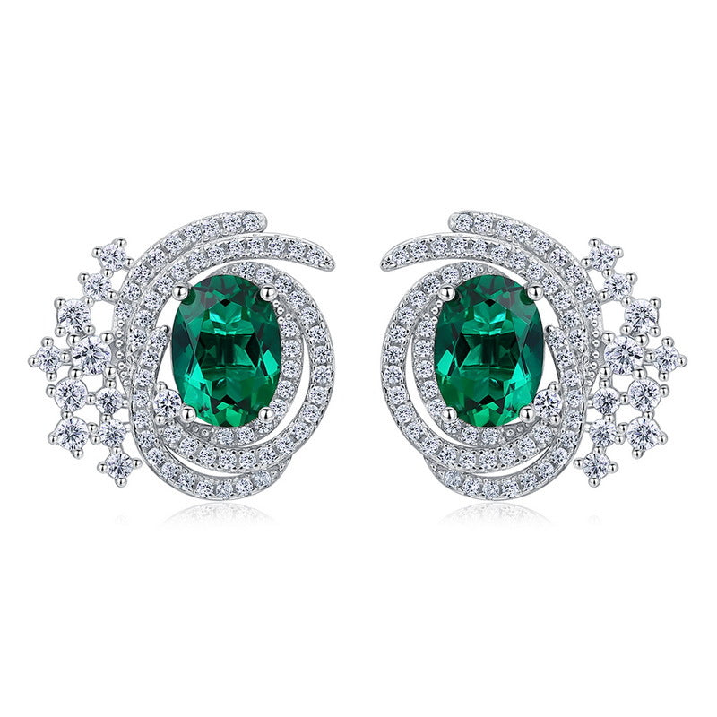 S925 Sterling Silver Lab-Grown Emerald Signature Stud Earrings