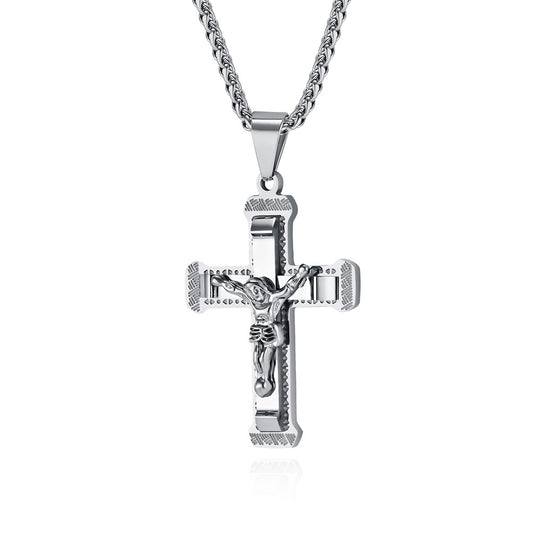 Timeless Titanium Steel Cross Necklace for Discerning Men