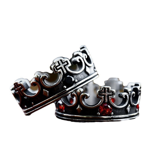 Unisex Retro Crown Cross Titanium Steel Rings - Fashion Jewelry for All