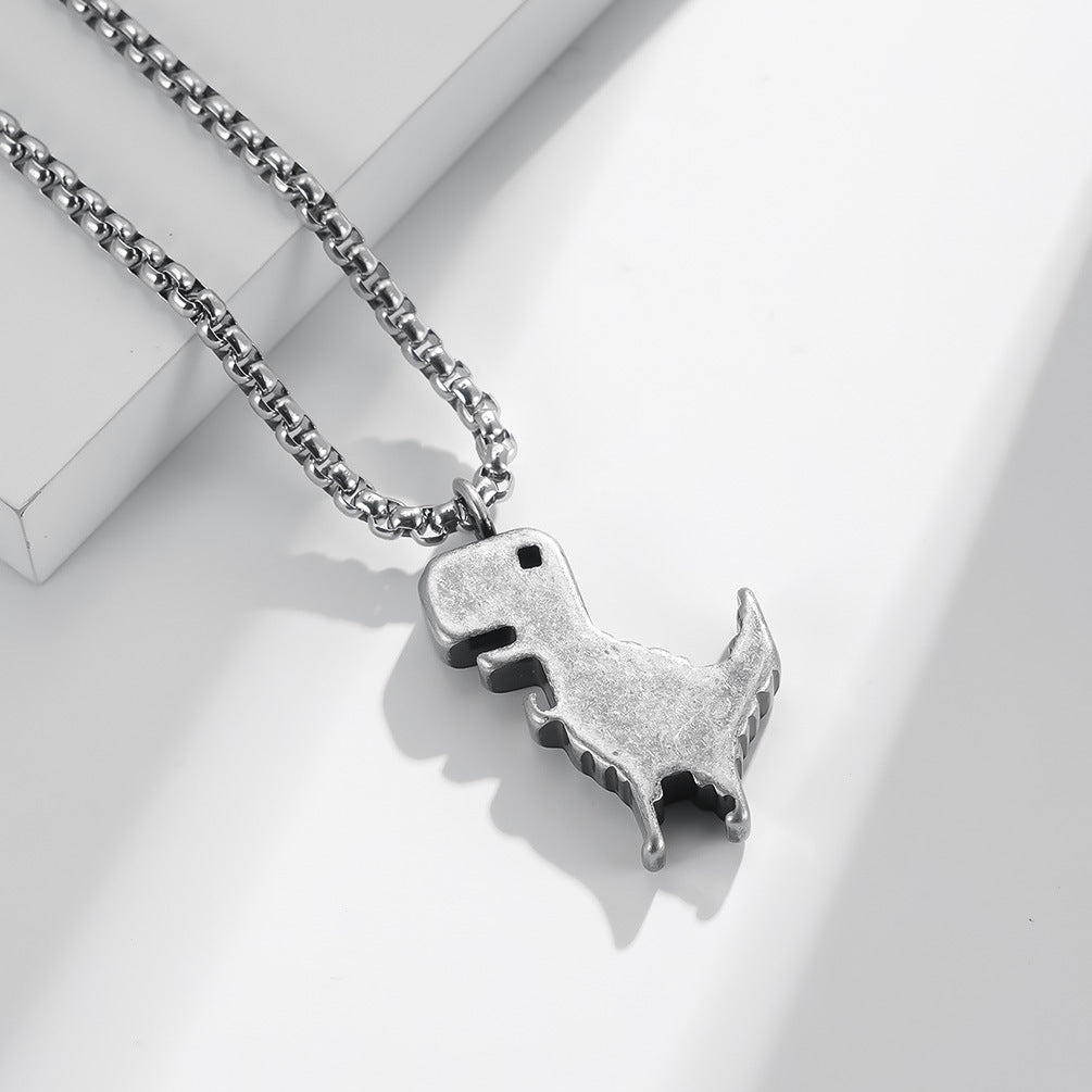 Planderful Dinosaur Necklace Durable Titanium Steel Stick Figure Pendant For Kids And Dino Lovers
