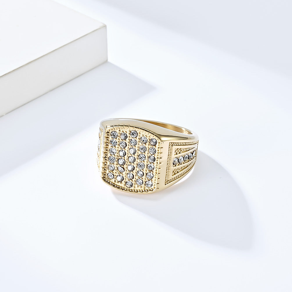 Planderful Gold Plated Zircon Titanium Steel Ring For Men Hip Hop Trend Jewelry Edition