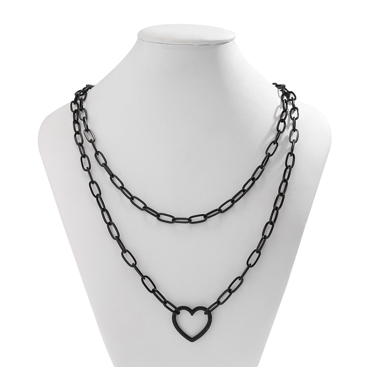 Cyberhip-hop Black Cross Chain Necklace and Retro Heart-shaped Double-layer Collarbone Necklace from Europe and America