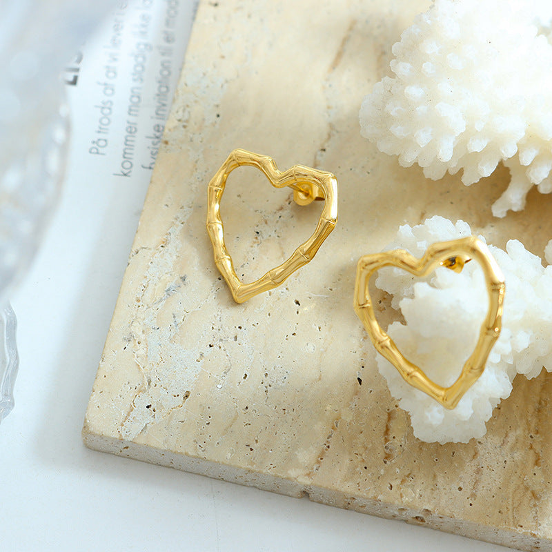 Golden Love Handmade Earrings with Titanium Steel Studs