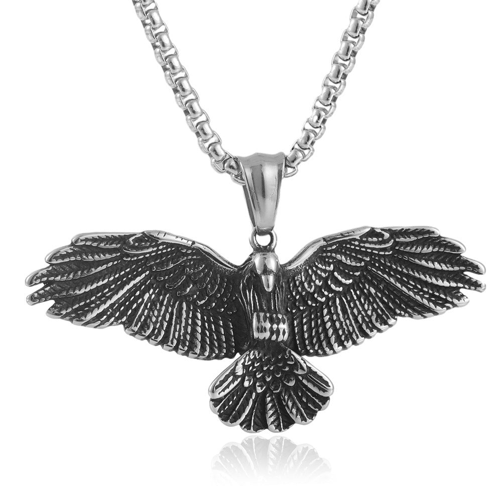 Titanium Steel Eagle Pendant Necklace for Men - Retro Punk Style European and American Design
