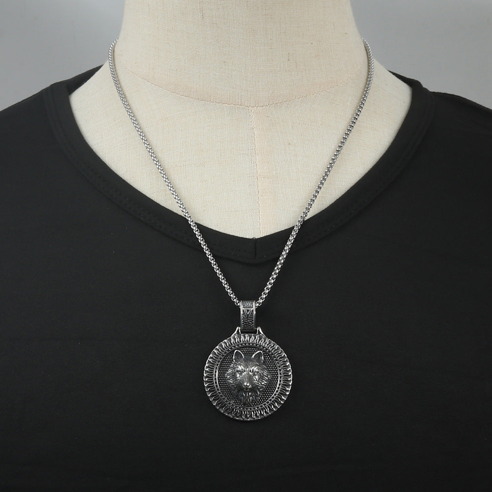 European And American Stainless Steel Sunflower Wolf Pendant