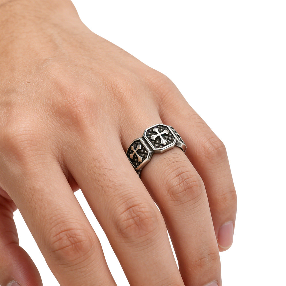 Planderful Everyday Genie Titanium Steel Cross Ring For Men Unisex Durable Retro Statement