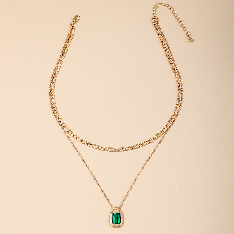 Elegant Vienna Verve Double Layer Green Stone Pendant Necklace