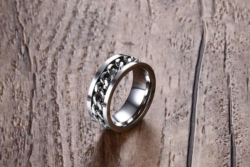 Chain Rotating Stainless Steel Internet Celebrity Ring for Men