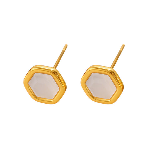 Planderful Opal Hexagon Stud Earrings Women 18K Gold Plated