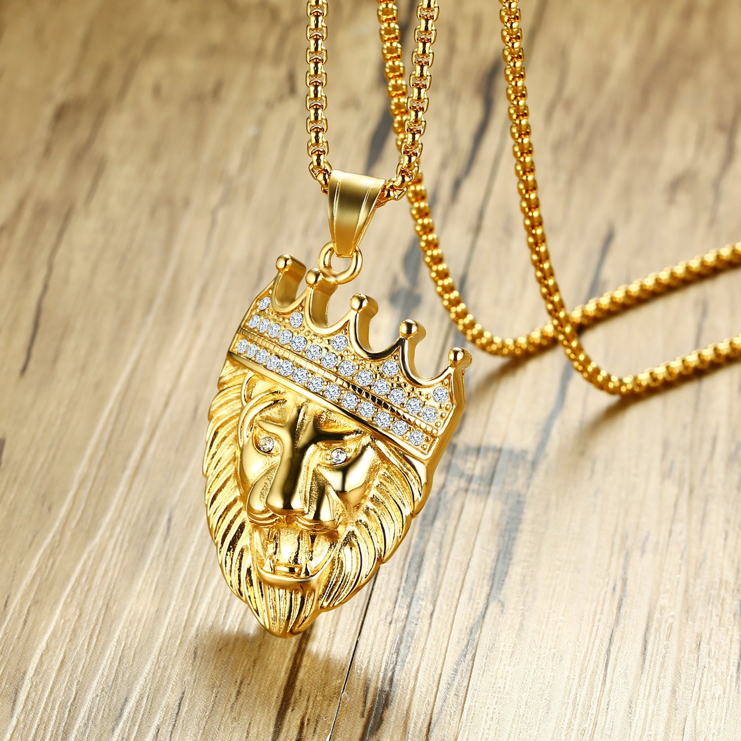 Trendy Man Lion Head Zircon Titanium Steel Pendant
