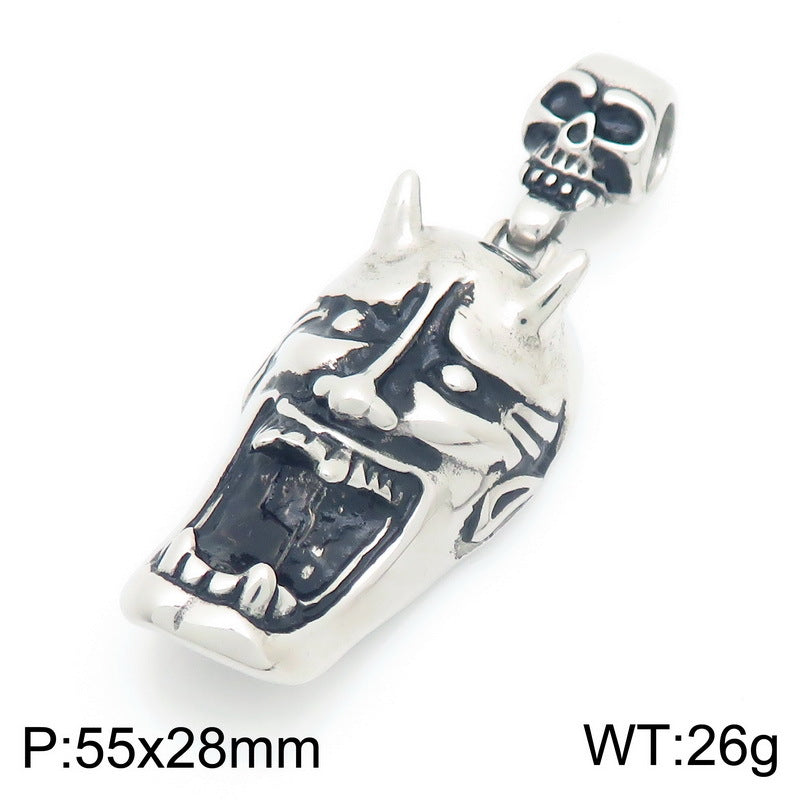 Viking Warrior Helmet Buddha Head Pendant, Dark Gothic Wind Lightning Red Eye Skull Necklace