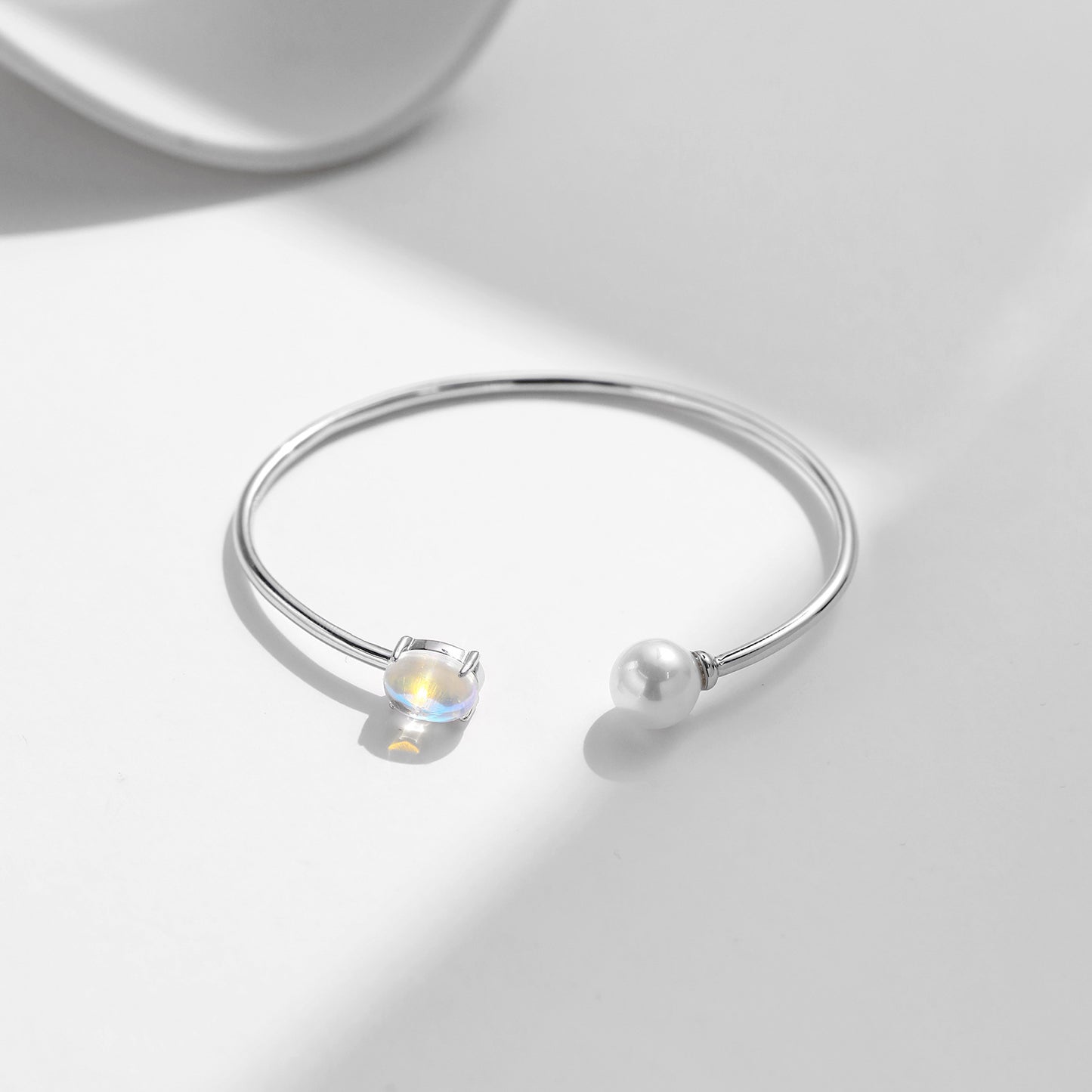 Elegant Sterling Silver Bracelet with Pearl and Moonlight Stone
