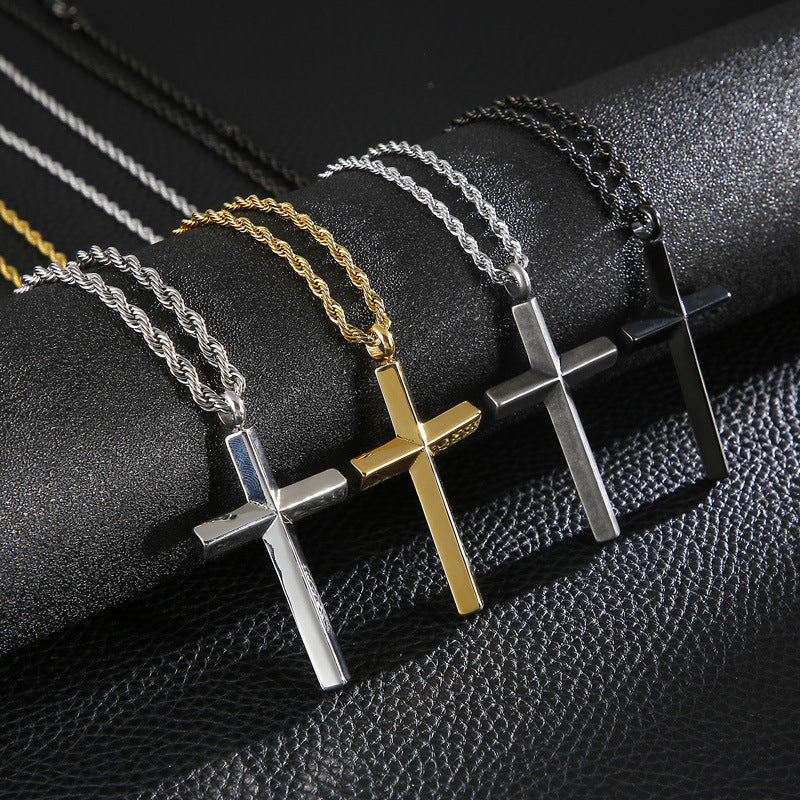 Japan And Korea Electroplated Gold Cross Pendant, Creative Titanium Steel Men's 3mm Necklace
