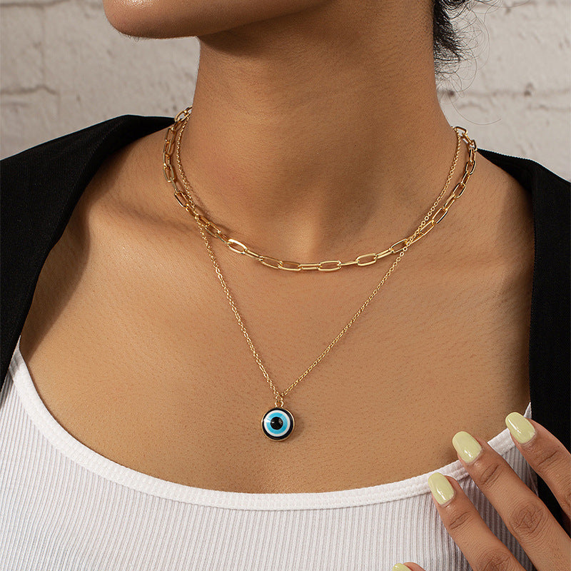 Enchanting Double-Layered Devil's Eye Pendant Necklace for Women - Vienna Verve Collection