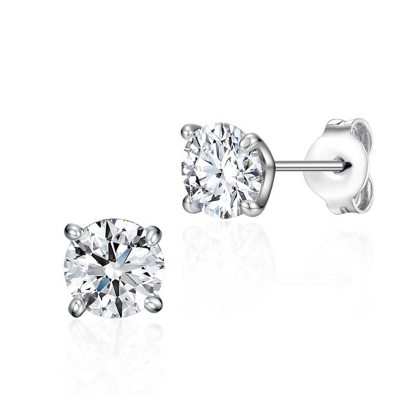 S925 Sterling Silver Zircon Four-Prong Stud Earrings