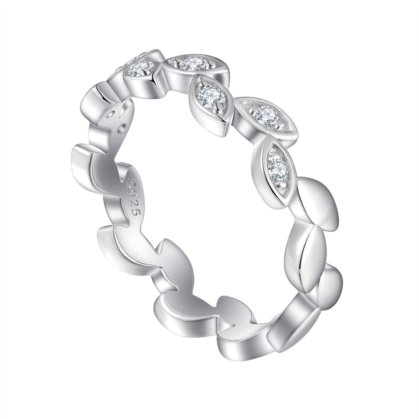 Planderful Sterling Silver Zircon Ring For Women Elegant Leaf Design Everyday Genie Collection