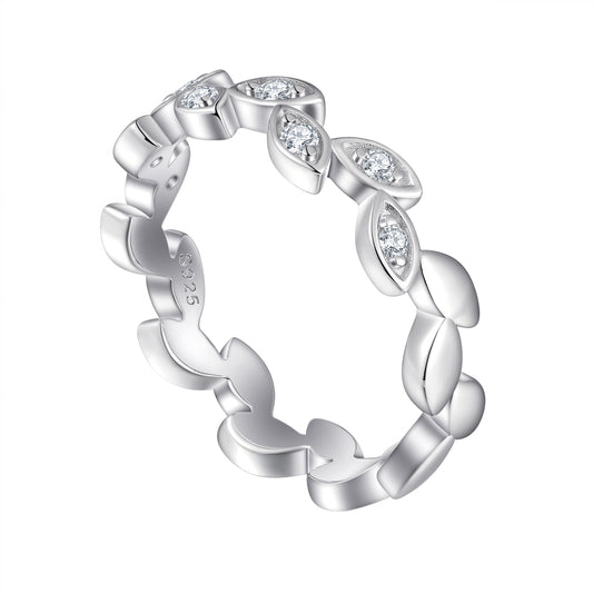 Planderful Sterling Silver Zircon Ring For Women Elegant Leaf Design Everyday Genie Collection