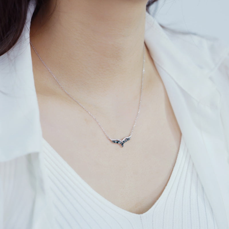 S925 Sterling Silver Moss Agate Angel Wing Necklace