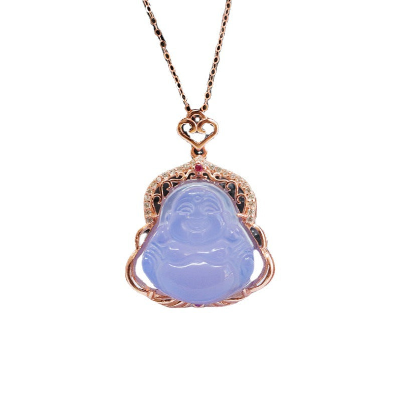 Buddha Pendant Necklace with Purple Chalcedony and Zircon Embellishments