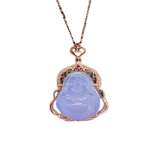 Buddha Pendant Necklace with Purple Chalcedony and Zircon Embellishments