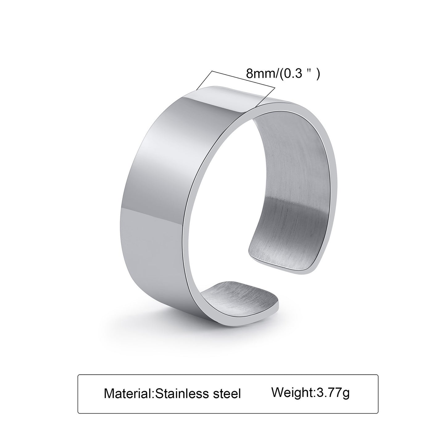 Stainless Steel Bare Body Plain Opening Adjustable Ring Steel Color for Men and Women Jewelry Wholesale