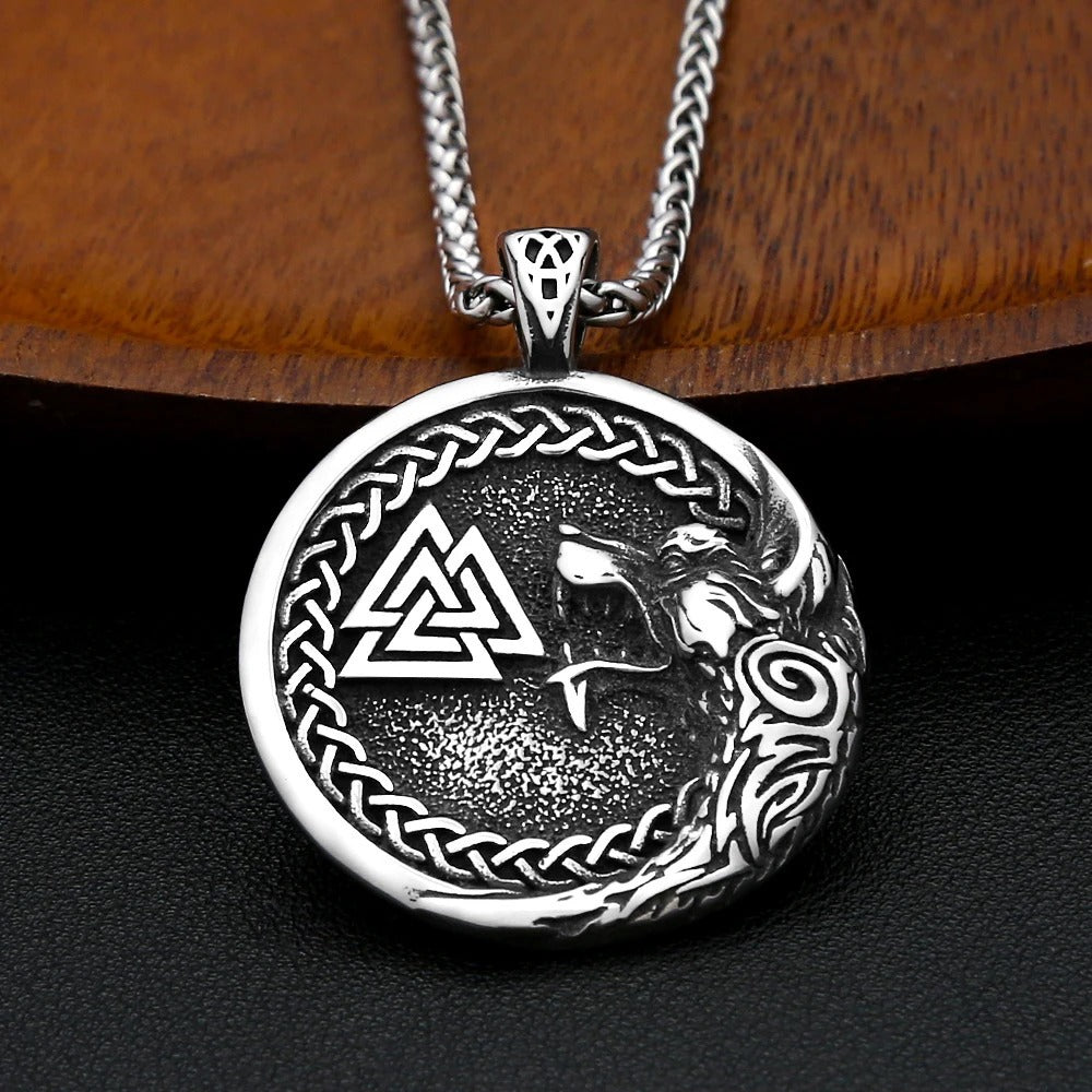 Vintage Viking Wolf Stainless Steel Men's Pendant Necklace