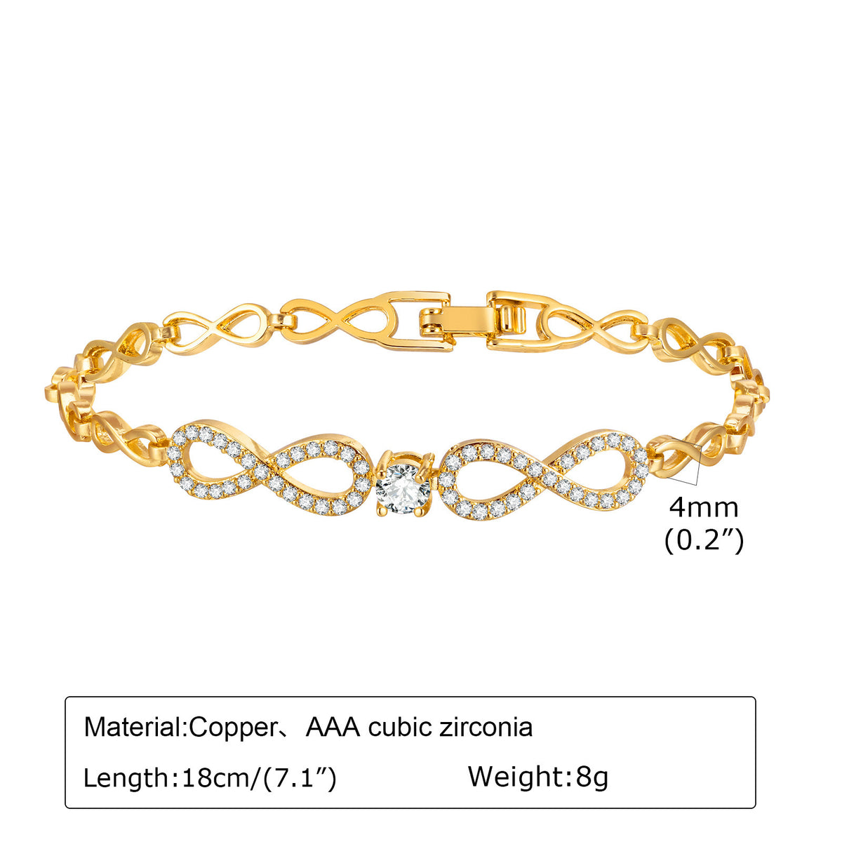 Heart Zircon Cuban Chain Copper Bracelet